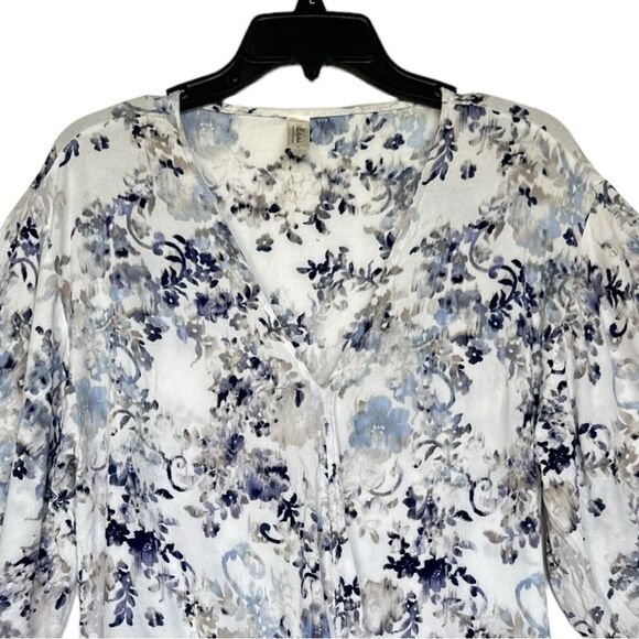 Mahina Womens Tie Front rayon Blouse lightweight floral Sleeve boho Hawaii - Picture 3 of 10